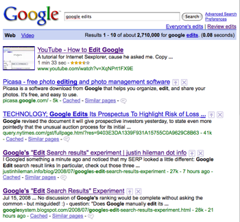 unaltered Google search result