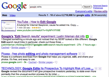 Google search for 'google edits'