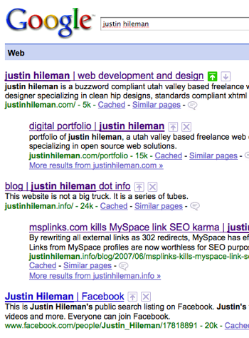 Edited Google SERP