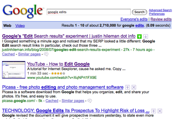 'Google edit' result - promoted